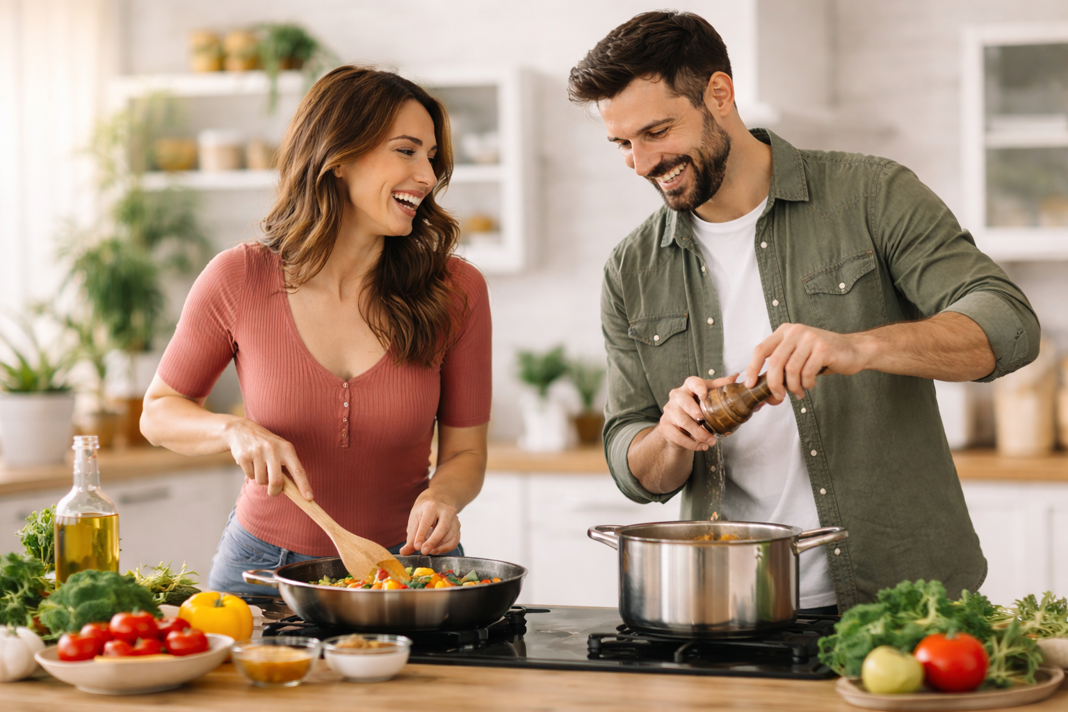 Couple cooking together