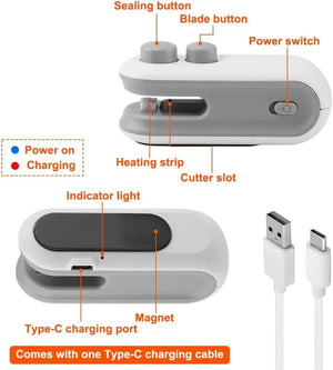 Mini Magnet USB Rechargeable Bag Sealer With Cutter