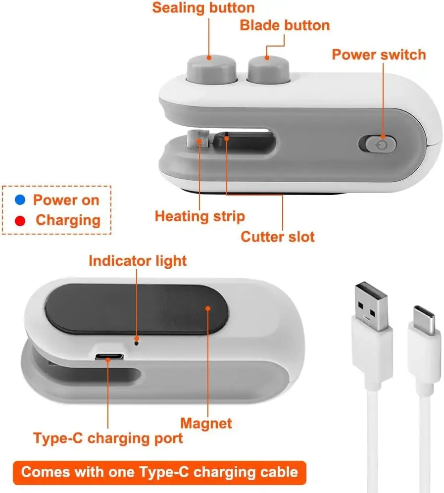 Mini Magnet USB Rechargeable Bag Sealer With Cutter
